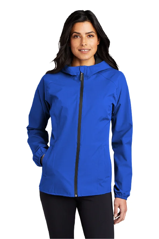 Port Authority Womens Essential Waterproof Full Zip Hooded Rain Jacket - True Royal Blue Solid Print Embellished