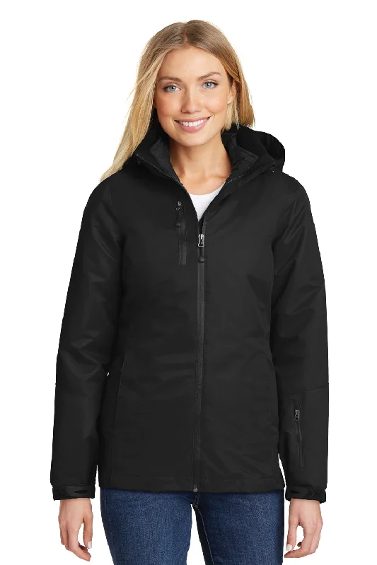 Port Authority Womens Vortex 3-in-1 Waterproof Full Zip Hooded Jacket - Black Satin Blend Silk Blend Wool Blend Port Authority Womens Vortex 3-in-1 Waterproof Full Zip Hooded Jacket - Black Satin Blend Silk Blend Wool Blend