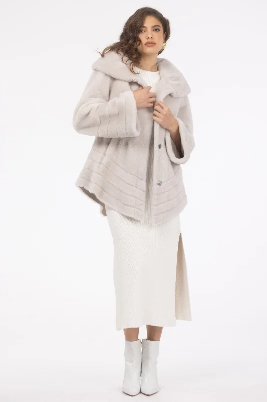 Reversible Merino Shearling Lamb Jacket, Hood Faux Fur Fabric Real Fur Fabric Shearling Fabric
