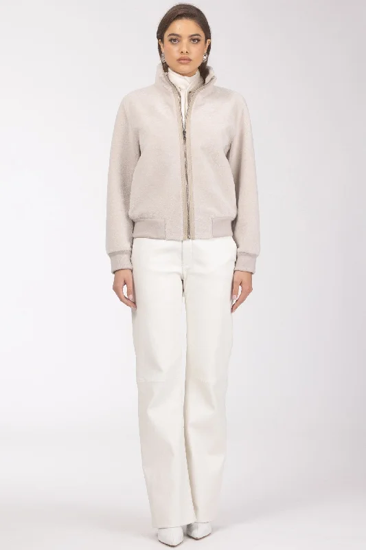 Reversible Textured Shearling Lamb Bomber Jacket Handmade Hand-knitted Hand-woven