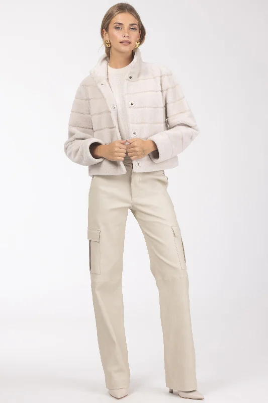 Reversible Textured Shearling Lamb Jacket Silk Blend Satin Velvet