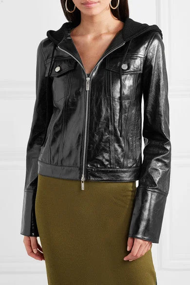 Roswell New Mexico Liz Ortecho Black Leather Jacket Ribbed Striped Patterned