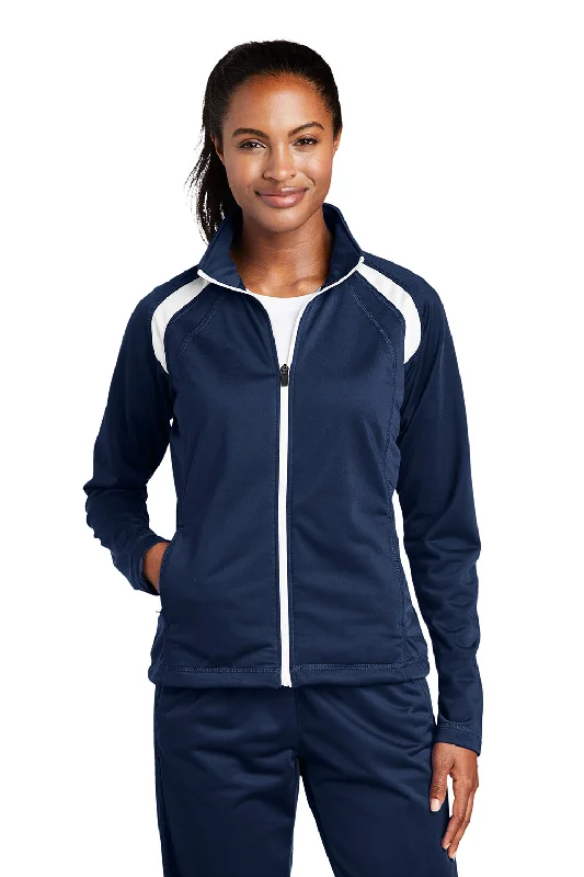 Sport-Tek Womens Full Zip Track Jacket - True Navy Blue/White Oversized T-Shirt Spandex breathable Sport-Tek Womens Full Zip Track Jacket - True Navy Blue/White Oversized T-Shirt Spandex breathable