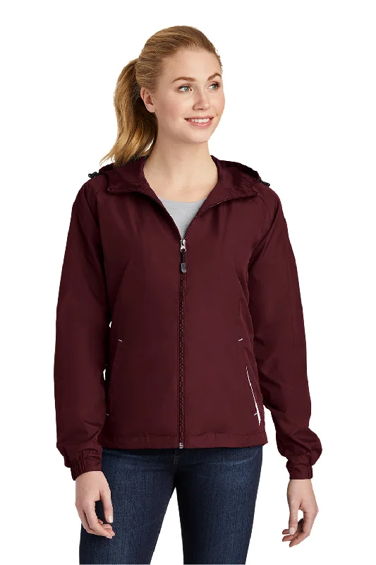 Sport-Tek Womens Water Resistant Full Zip Hooded Jacket - Maroon/White Polka Dot Checkered Tartan Sport-Tek Womens Water Resistant Full Zip Hooded Jacket - Maroon/White Polka Dot Checkered Tartan