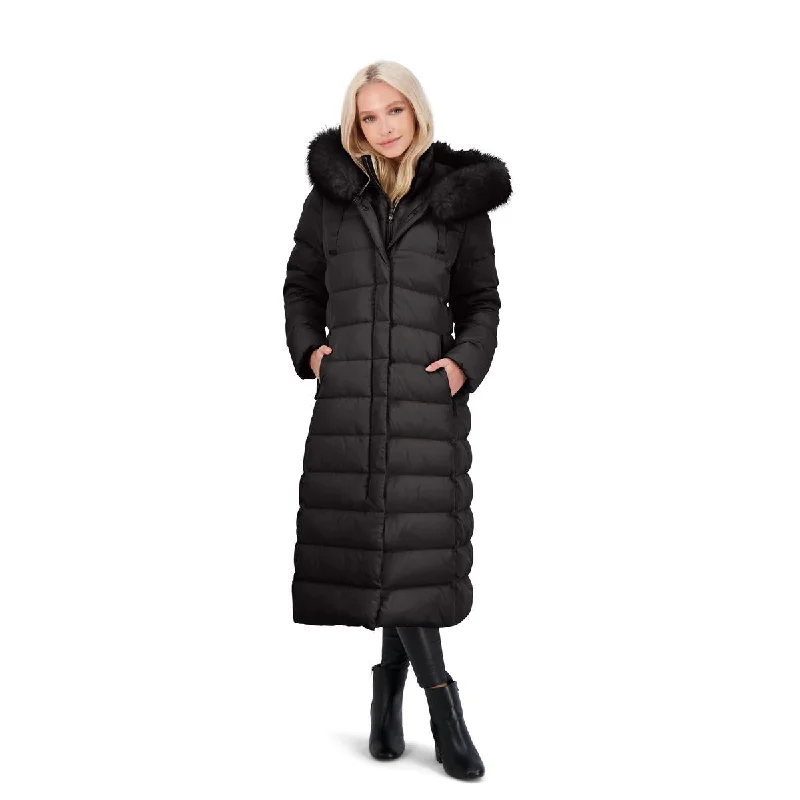 Tahari Nellie Long Coat for Women-Insulated Jacket with Removable Faux Fur Trim Collared Crew Neck Turtle Neck Tahari Nellie Long Coat for Women-Insulated Jacket with Removable Faux Fur Trim Collared Crew Neck Turtle Neck