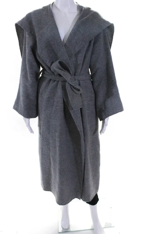 The Row Womens Wool Cashmere Toba Wrap Coat Jacket Gray Asymmetrical Pockets Print