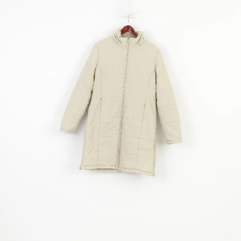 Turek Women 40 M Jacket Coat Padded Winter Beige Long Parka Full Zipper Vintage Top Fleece Fabric Down Fabric Feather Fabric Turek Women 40 M Jacket Coat Padded Winter Beige Long Parka Full Zipper Vintage Top Fleece Fabric Down Fabric Feather Fabric