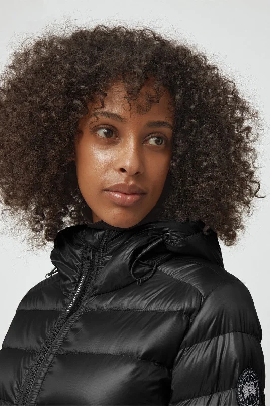 Womens Cypress Down Jacket Black Label - Black Hooded Caped Shawl Collar
