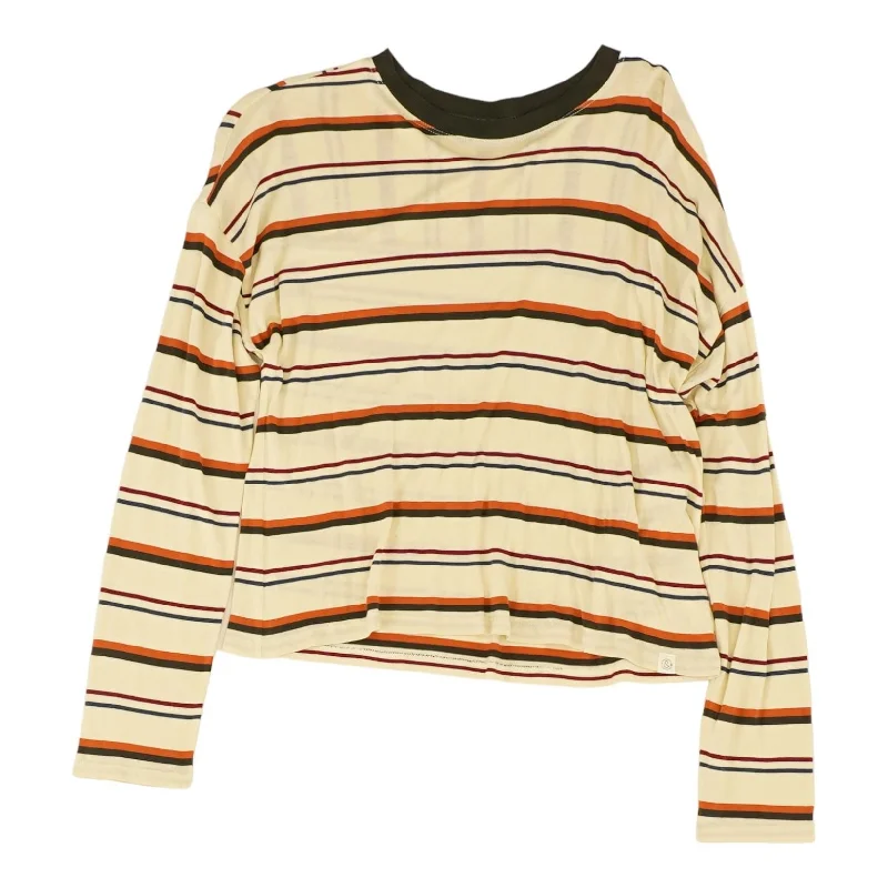 Beige Striped Crewneck T-Shirt Hooded Caped Shawl Collar