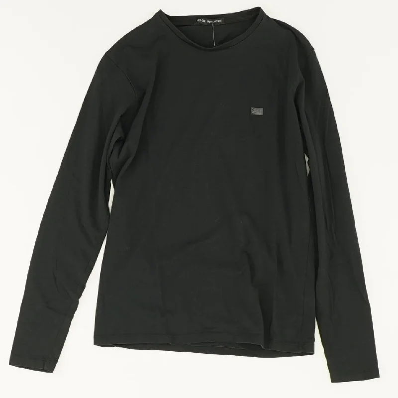Black Solid Crewneck T-Shirt Graphic T-Shirt Round Neck Polyester