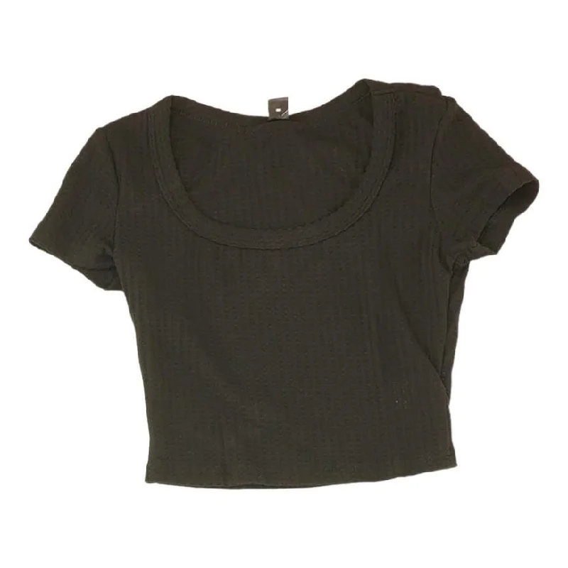 Black Solid Cropped T-Shirt Knit Fabric Woven Fabric Fleece Fabric
