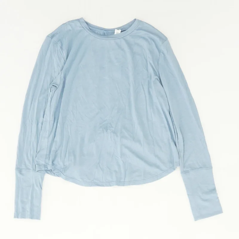 Blue Solid Crewneck T-Shirt Chenille Blend Fleece Blend Nylon Blend