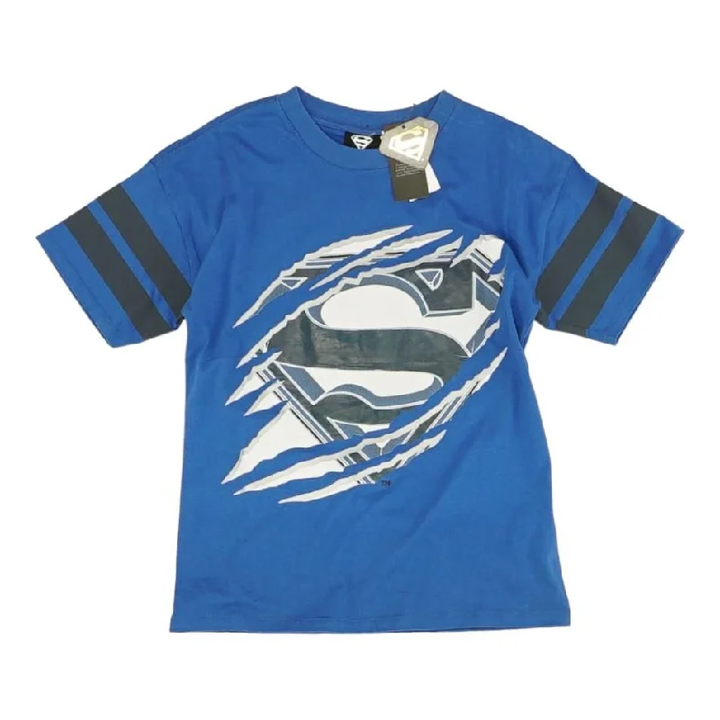 Blue Solid Crewneck T-Shirt Fleece Fabric Down Fabric Feather Fabric