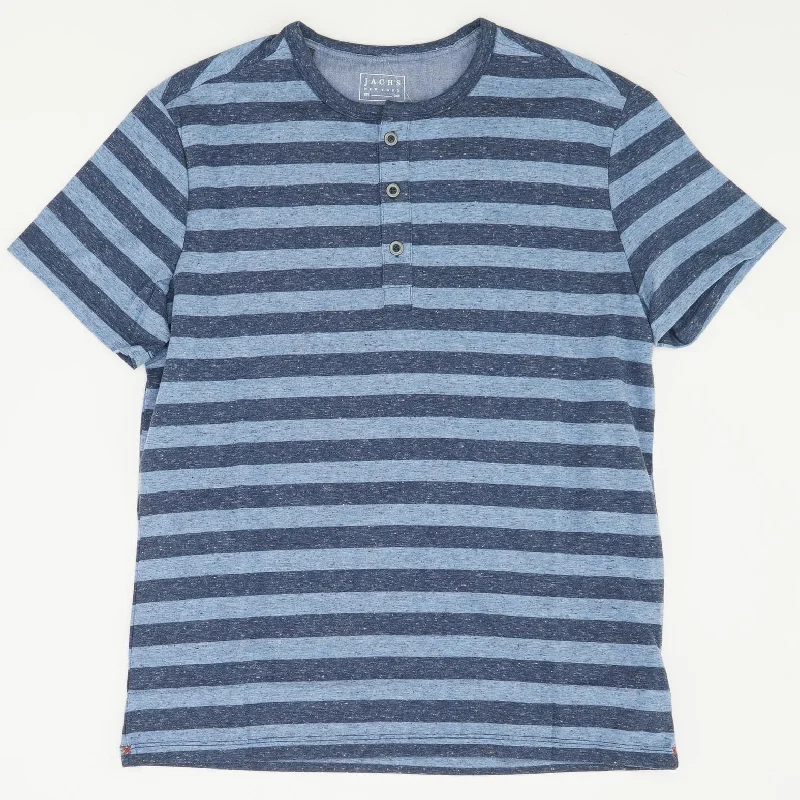Blue Striped Henley T-Shirt Lace Blend Ribbed Blend Corduroy Blend