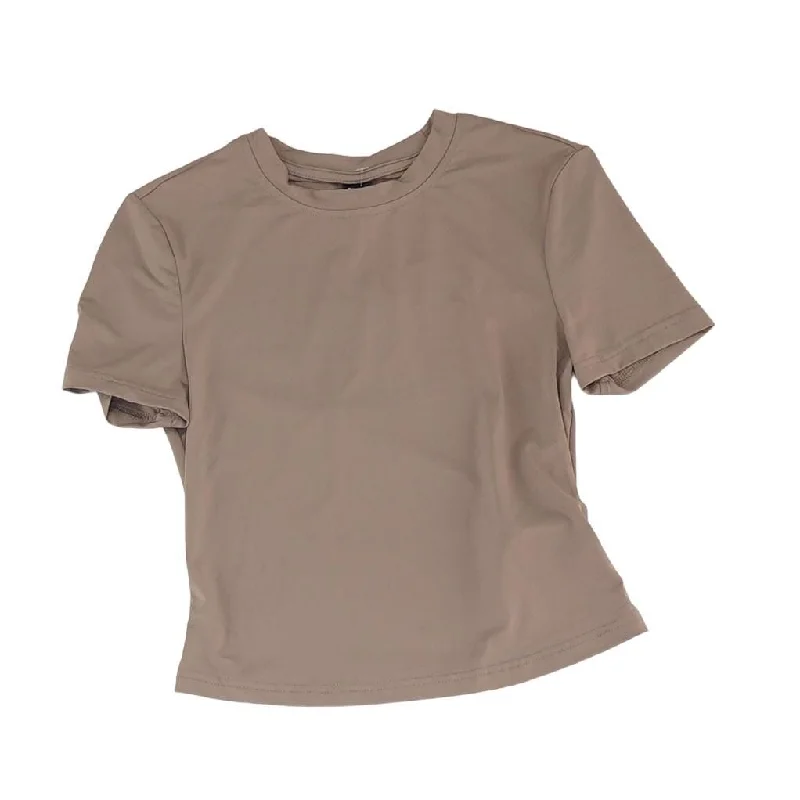 Brown Solid Crewneck T-Shirt Spandex Blend Rayon Blend Denim Blend