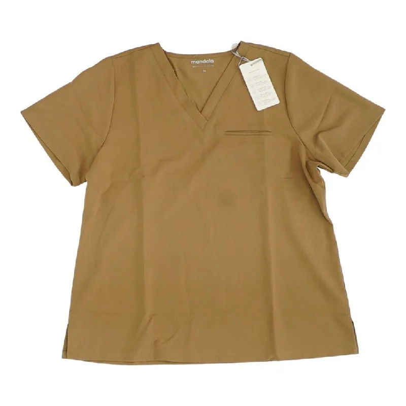 Brown Solid Scrub Top T-Shirt Boxy Fit Fitted Loose