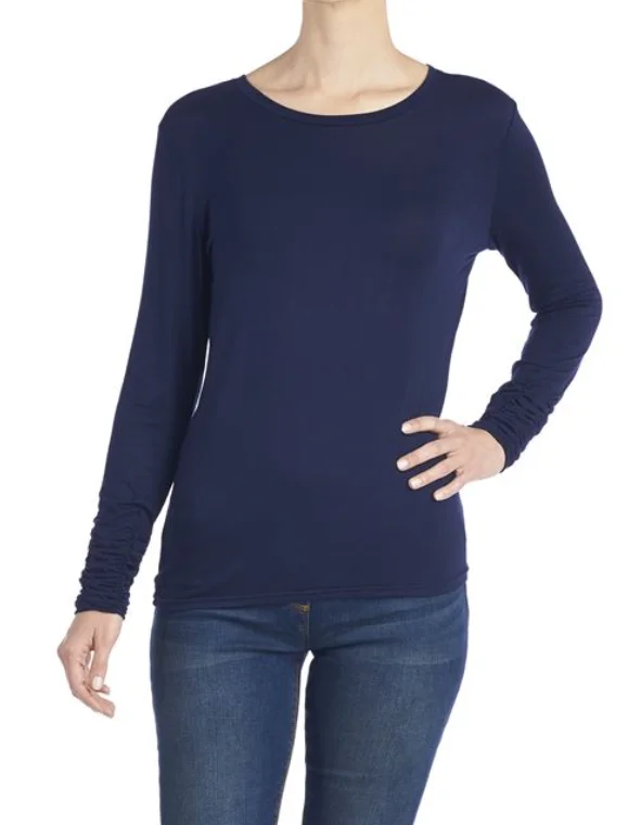 Coco & Carmen Scrunch Sleeve Crew Neck Tee in Navy Collared T-Shirt Boat Neck A-Line Coco & Carmen Scrunch Sleeve Crew Neck Tee in Navy Collared T-Shirt Boat Neck A-Line