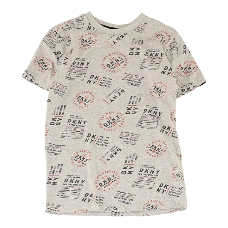 Gray Graphic Crewneck T-Shirt Welt Pockets Slit Pockets