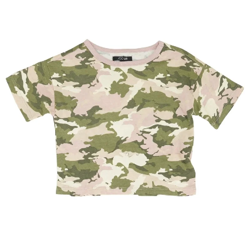Green Camo Cropped T-Shirt Collared Crew Neck Turtle Neck