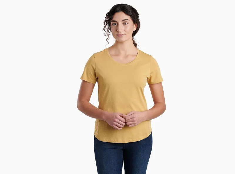 Arabella Scoop T-Shirt - Honey Solid Print Embellished