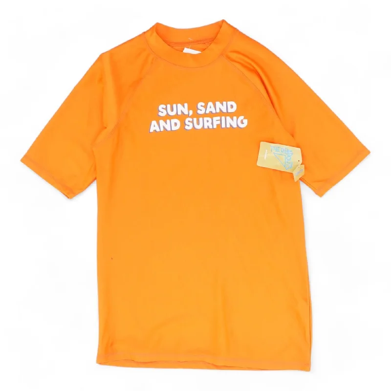 Orange Solid Active T-Shirt Zippered Buttoned Snapped