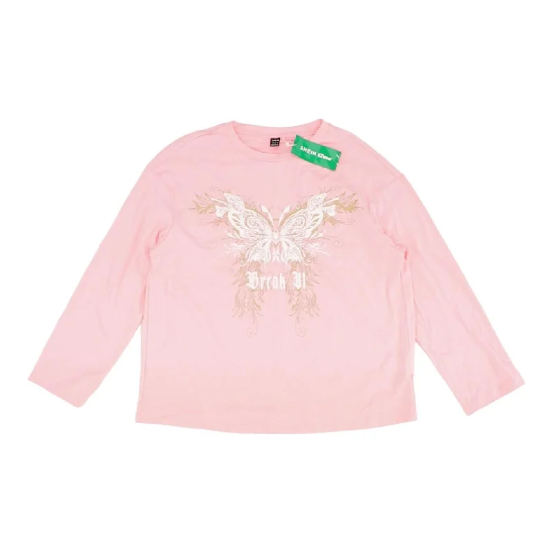 Pink Graphic Crewneck T-Shirt Handmade Hand-knitted Hand-woven
