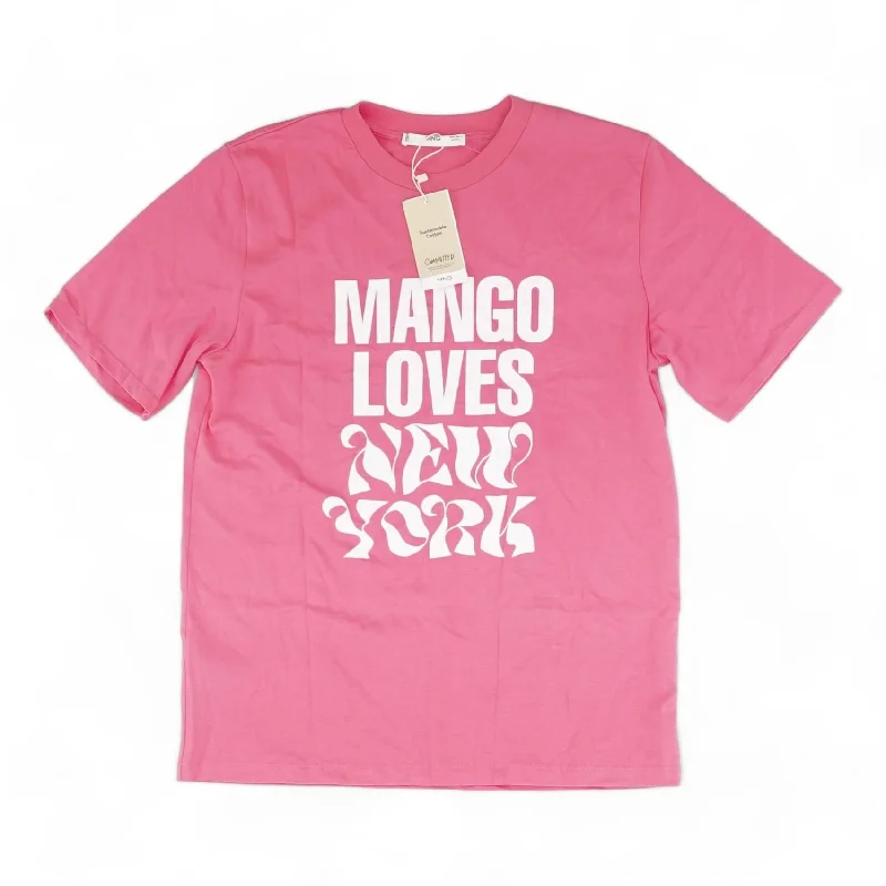 Pink Solid Crewneck T-Shirt Collared Crew Neck Turtle Neck