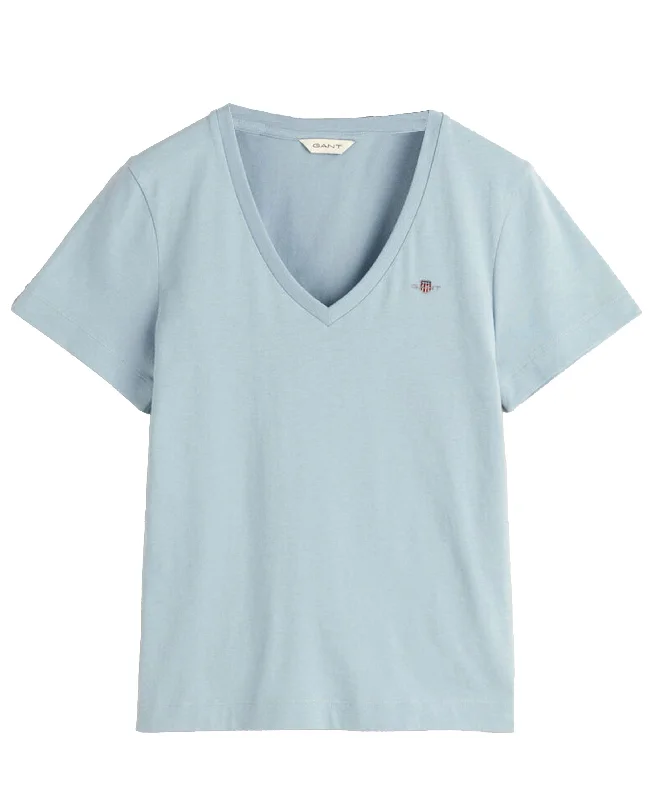 Shield V-Neck T-Shirt - Dove Blue Anti-Shrink Durable Soft