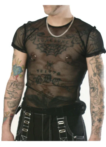 Short Sleeve Fishnet T-Shirt Front Pockets Side Pockets Patch Pockets
