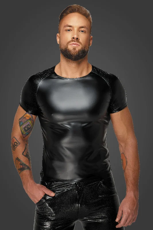 Wetlook T-Shirt with Snakeskin Sleeves Graphic Embroidered Appliqued