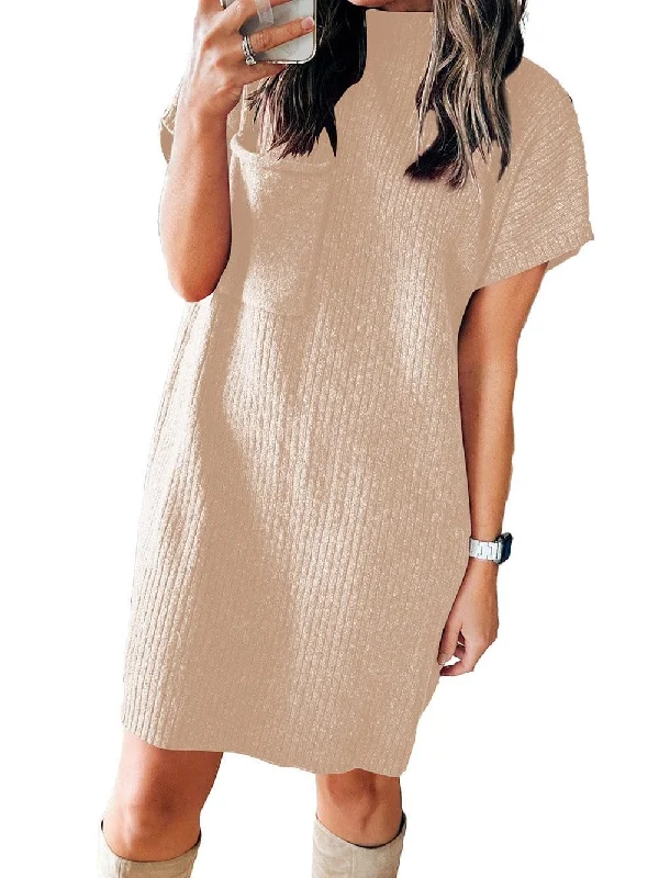 Women's Short Sleeve Knit T-Shirt Dress V-Neck T-Shirt Long Sleeve Cotton