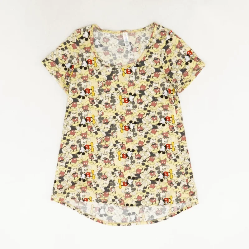 Yellow Mickey Mouse Character Crewneck T-Shirt Collared T-Shirt Boat Neck A-Line