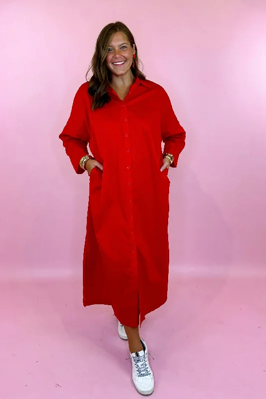 Adrienne: Regan Button Down Maxi Dress Elegant Maxi Dress with Pockets