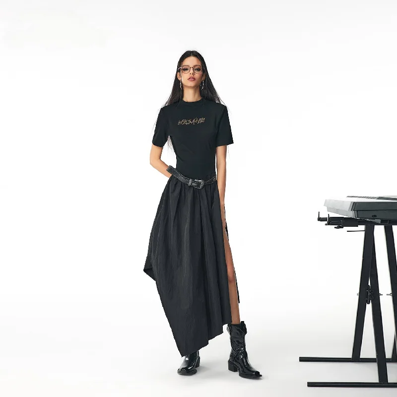 Avant-Garde Black Maxi Dress Trendy Short Sleeve Maxi Dress