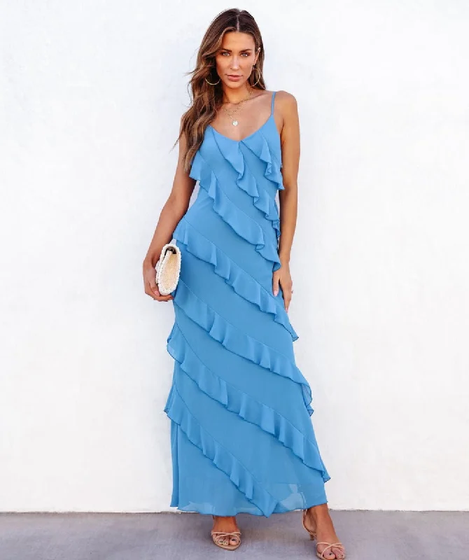 Backless Sling U-Neck Off-Shoulder Maxi Dress Stylish Empire Waist Maxi Dress