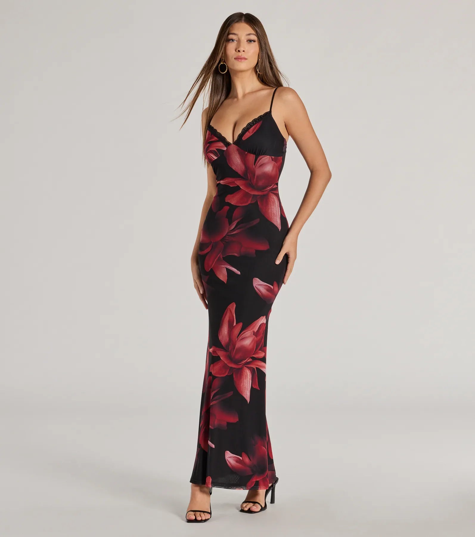 Blooming Beauty Floral Print Mesh Maxi Dress Elegant Maxi Dress with Drapes