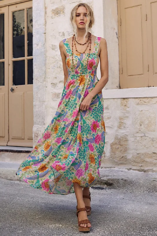 Boheme Strappy Maxi Dress Comfortable Plunging Neckline Maxi Dress