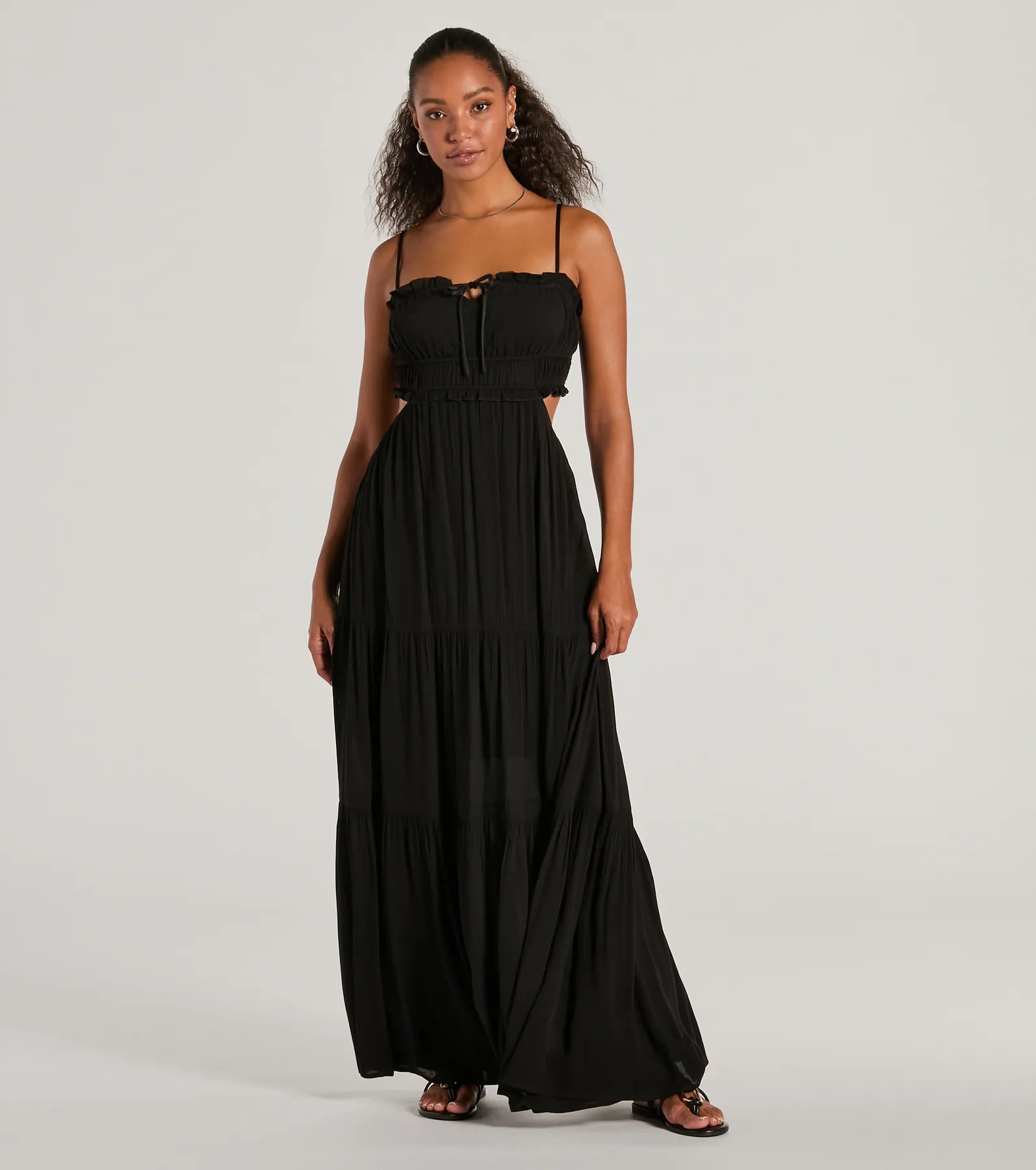 Breezy Look Ruffled Cutout Woven Maxi Dress Fashionable Layered Maxi Dress