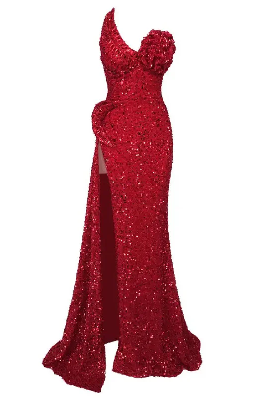 Ceinwen V-neck Side High Slit Maxi Dresses Fashionable Chiffon Tiered Maxi Dress