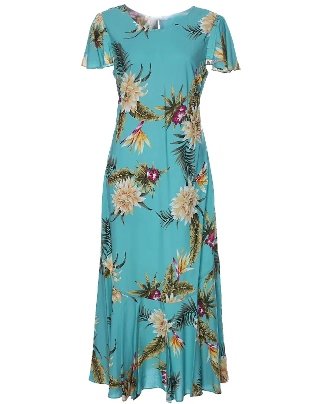 Ceres Rayon Maxi Dress with Cap Sleeves Comfortable Long-Sleeve Maxi Dress