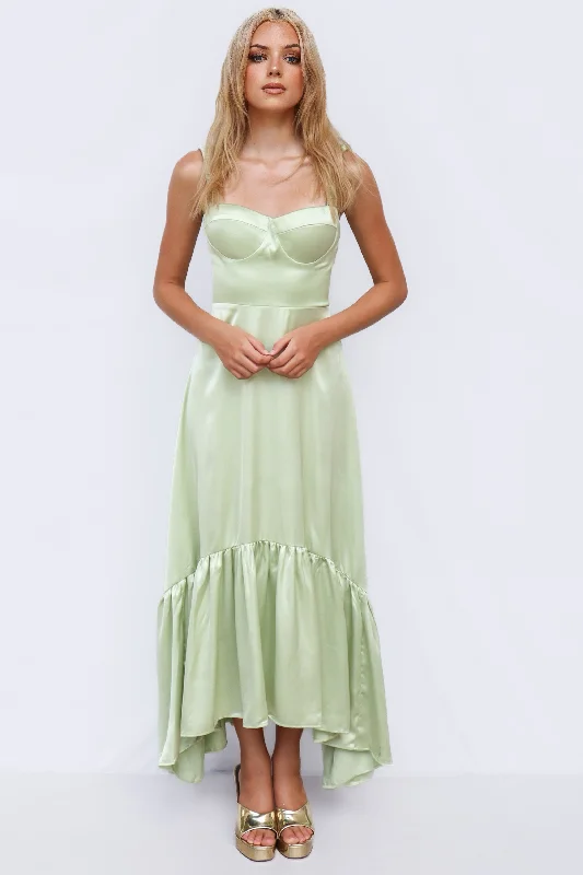 Charming Maxi Dress - Pistachio Trendy Fit-and-Flare Maxi Dress