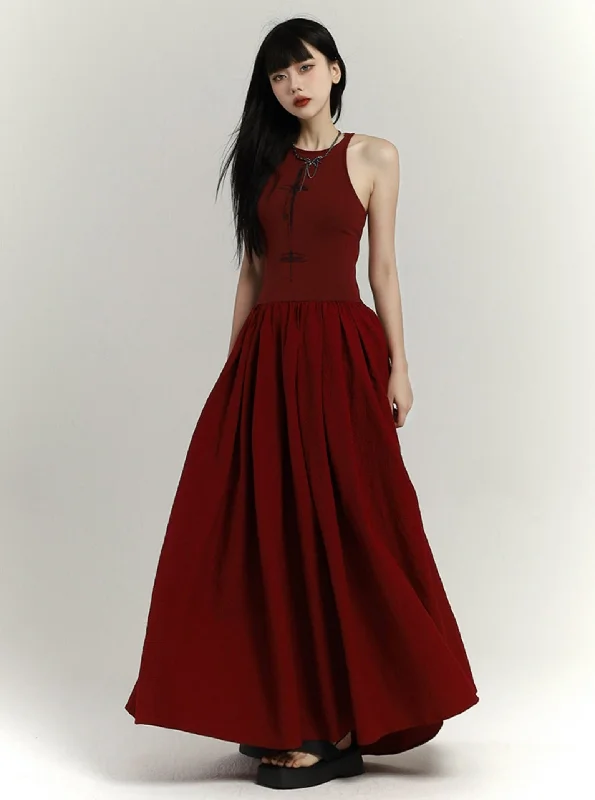 Crimson Elegance Maxi Dress Stylish Button-Up Maxi Dress