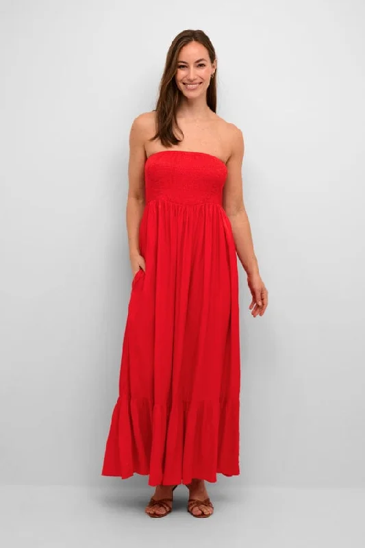Culture Strapless Maxi Dress Red Stylish Maxi Dress with Pleats
