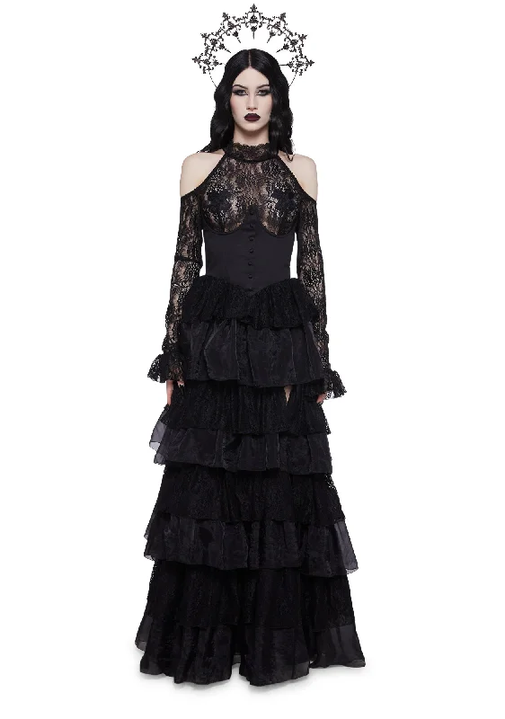 Dark Devotion Maxi Dress Cozy Cold-Shoulder Maxi Dress