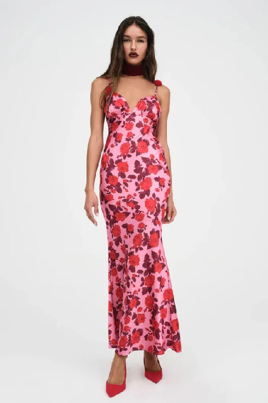 For Love & Lemons Huda Maxi Dress - Pink Floral Elegant Sleeveless Maxi Dress