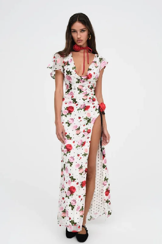 For Love & Lemons Maybelle Maxi Dress - White Multi Elegant Lace-Up Maxi Dress