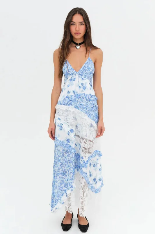For Love & Lemons Rosalyn Maxi Dress - Blue Fashionable High-Low Maxi Dress