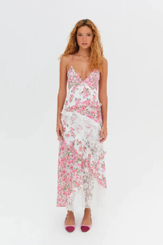 For Love & Lemons Rosalyn Maxi Dress - Pink Elegant Maxi Dress with Pockets