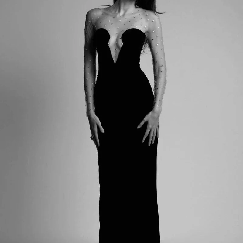 Fredda Strapless Deep V Neck Maxi Dress Elegant Boho Maxi Dress