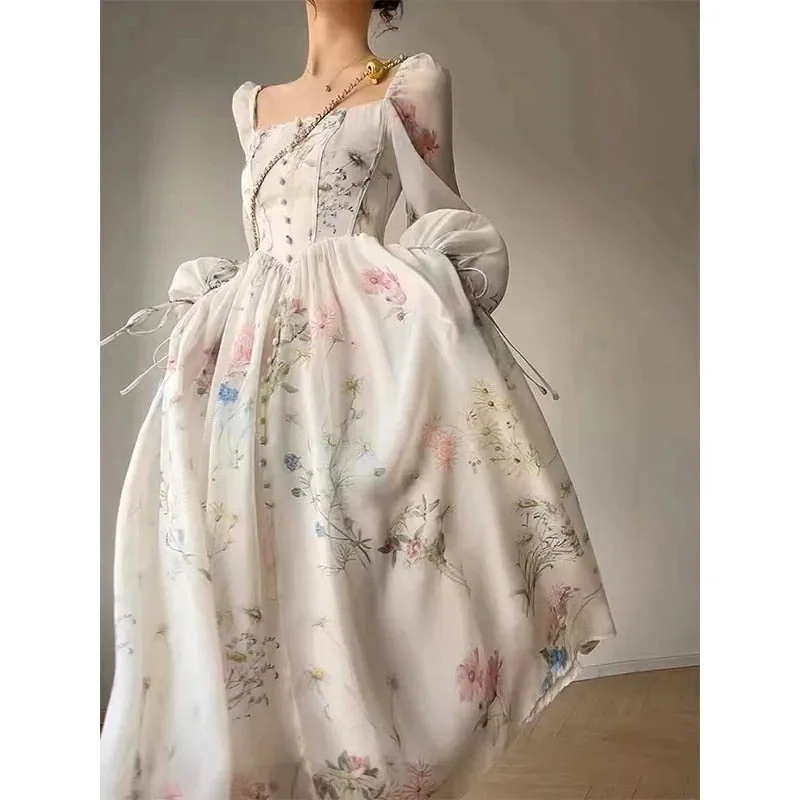 Darianrojas French Style Floral Maxi Dress Women Elegant Chiffon Long Sleeve Beach Dress Woman Fairy Dress Korean Evening Party Summer Cozy Cold-Shoulder Maxi Dress Darianrojas French Style Floral Maxi Dress Women Elegant Chiffon Long Sleeve Beach Dress Woman Fairy Dress Korean Evening Party Summer Cozy Cold-Shoulder Maxi Dress